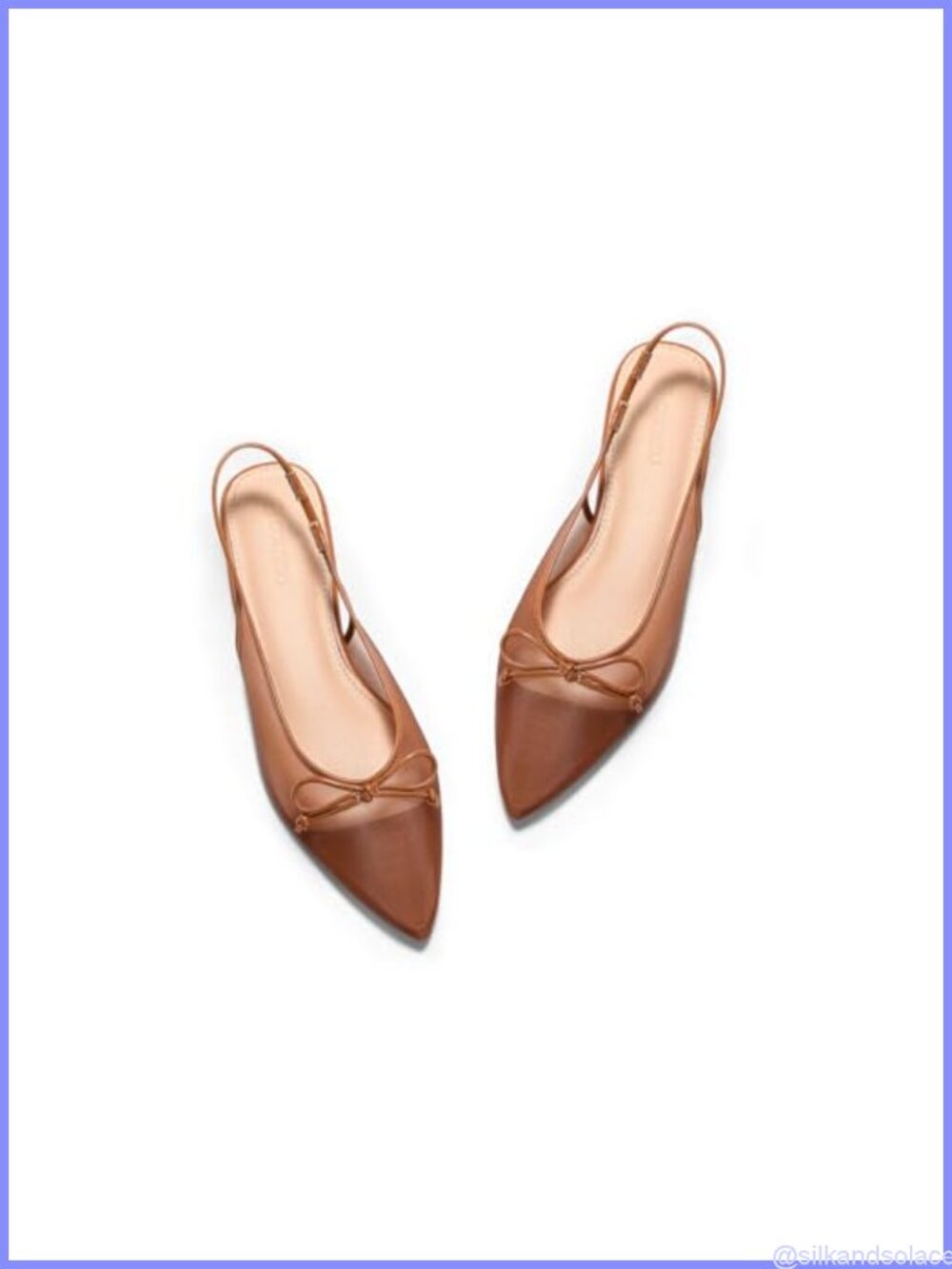 Women's Slingback Flats Pointed Toe Mesh Ballet Bow Detail Low Heel Dress Shoes